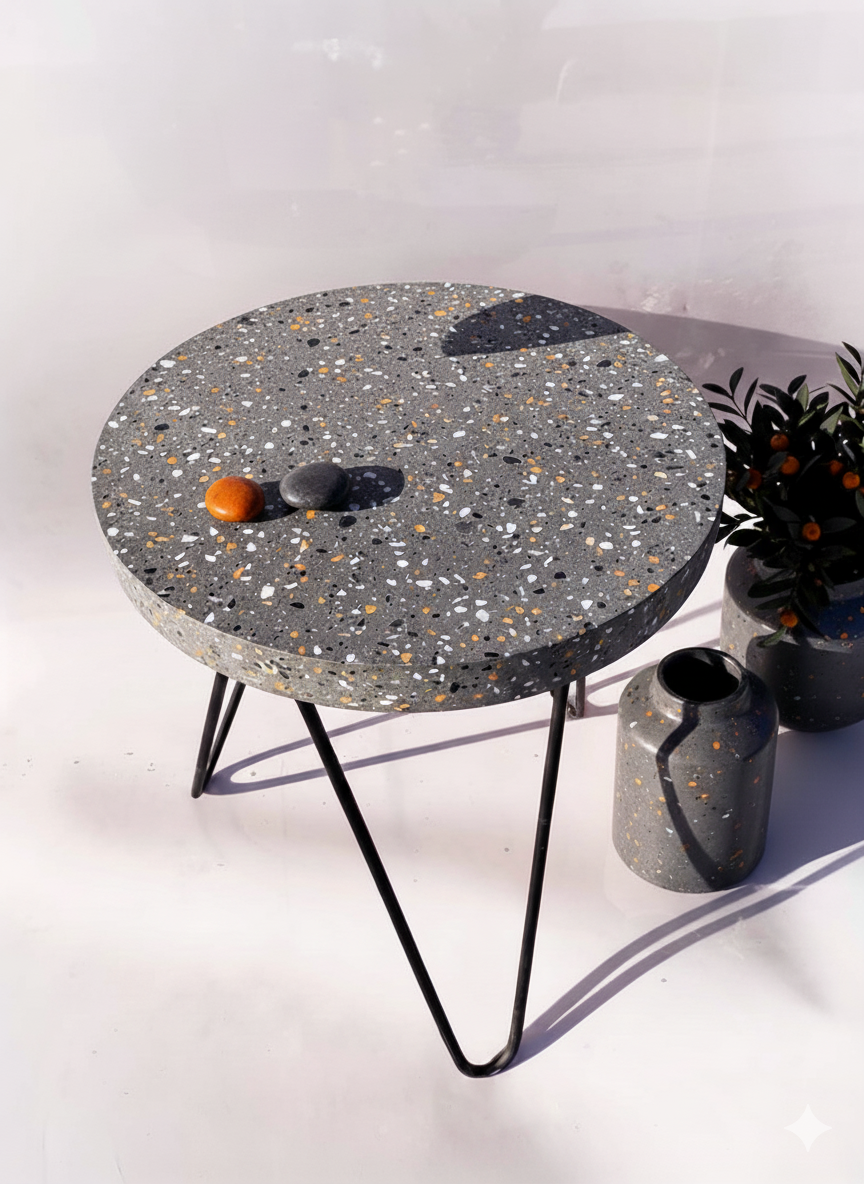Dark Grey Terrazzo Side Table-105