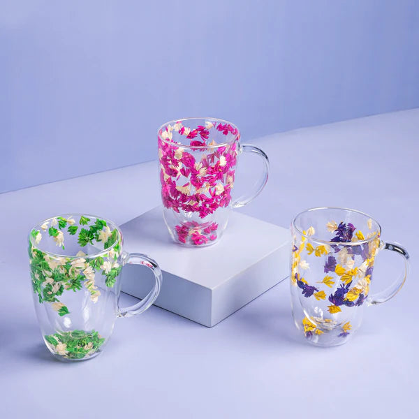 Flower Double Glass Mug-3-15-330-1186