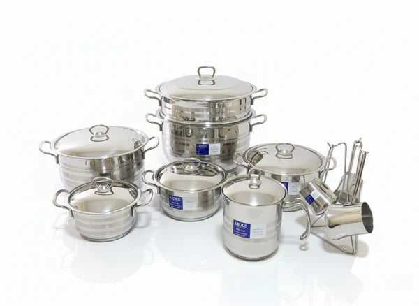 17-piece striped cookware set, assorted stainless steel-6223005012197-8113
