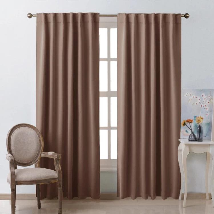 BLACKOUT ROOM DARKENING TAPE CURTAIN FOR LIVING ROOM/BEDROOM -1 PANEL -CAFE -140*260-www.manzzeli.com (7613495083247)