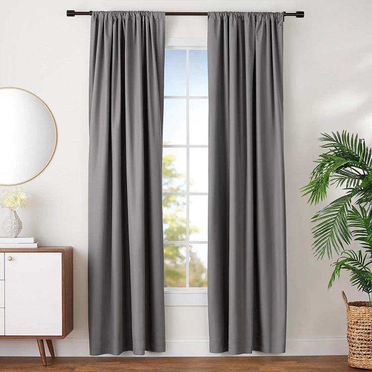 BLACKOUT ROOM DARKENING TAPE CURTAIN FOR LIVING ROOM/BEDROOM -1 PANEL -GREY -140*260-www.manzzeli.com (7613523558639)