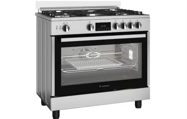 موقد غاز أريستون، 5 شعلات، أمان كامل، حوامل من الحديد الزهر، فضي - ARR9 GGF 33229 XEG