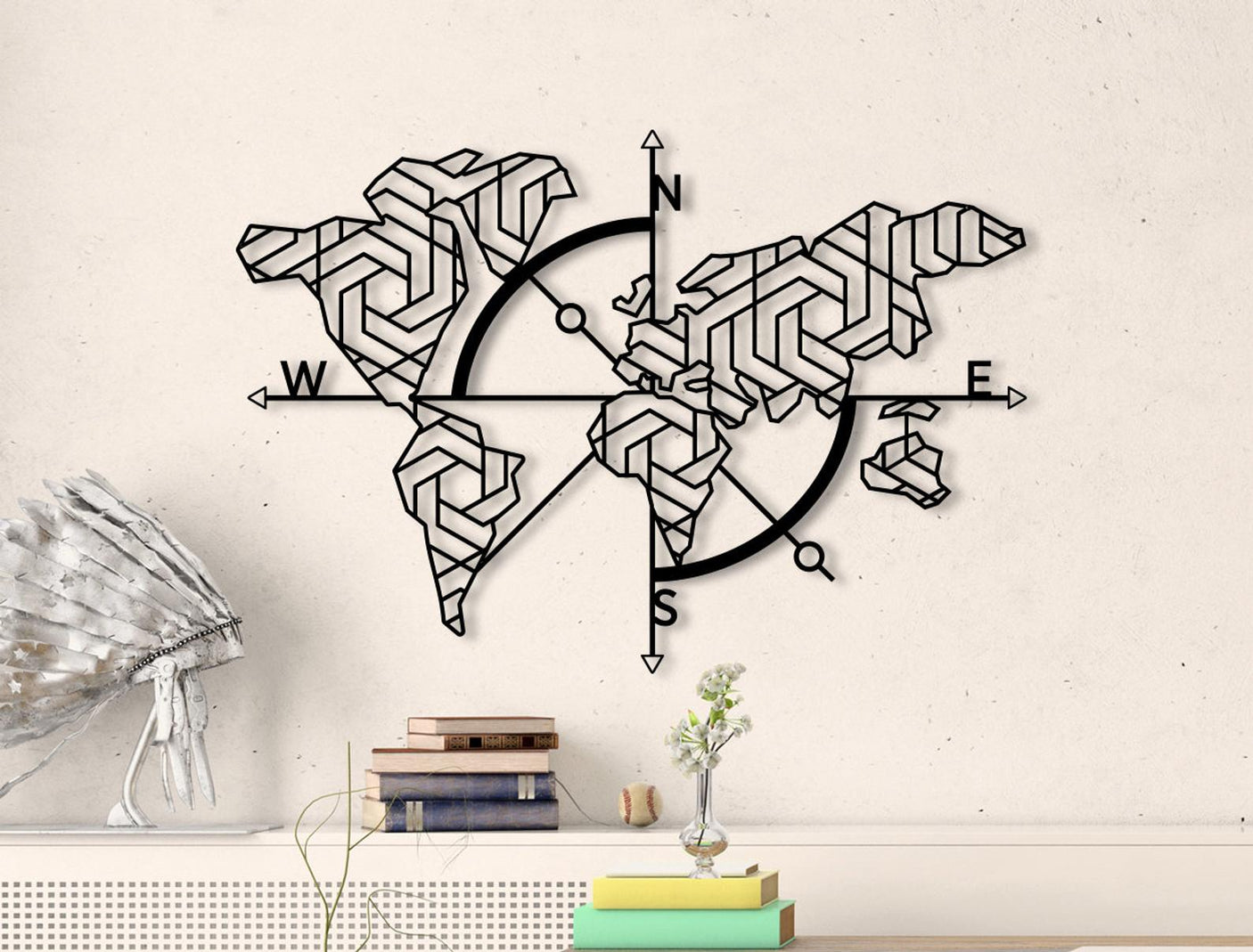World Map With Compass Wall Decor-WQ.WA39.01