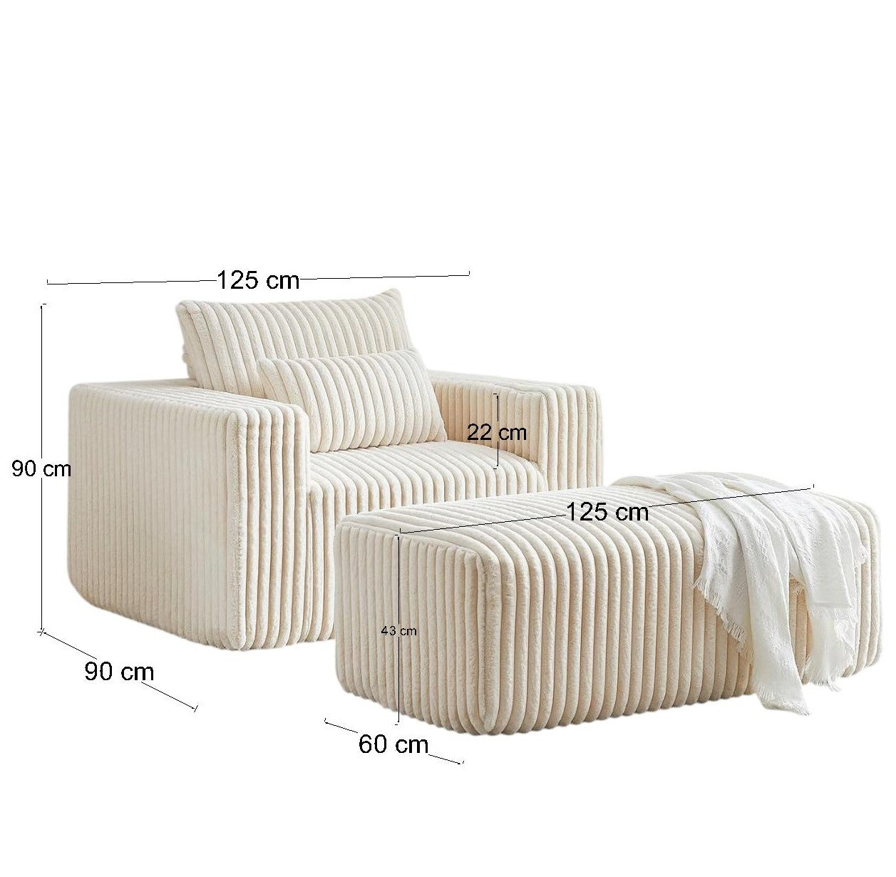 Zeya Armchair with pouf-Hippo250