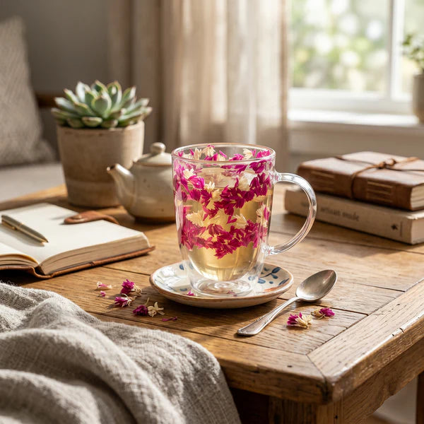 Flower Double Glass Mug-3-15-330-1186