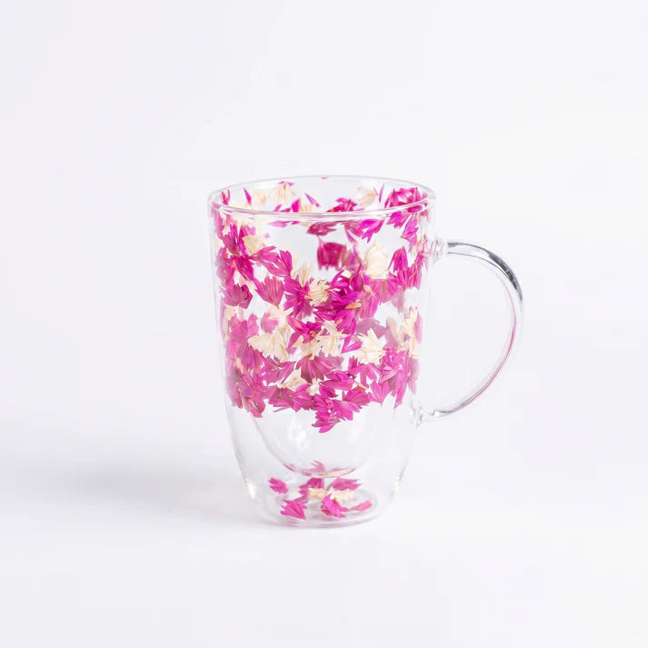 Flower Double Glass Mug-3-15-330-1186