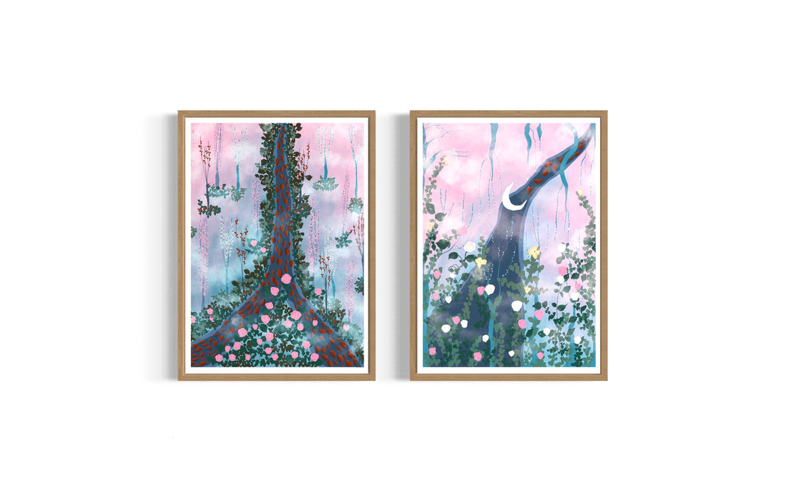 Pink floral wall art set of 2-SS9