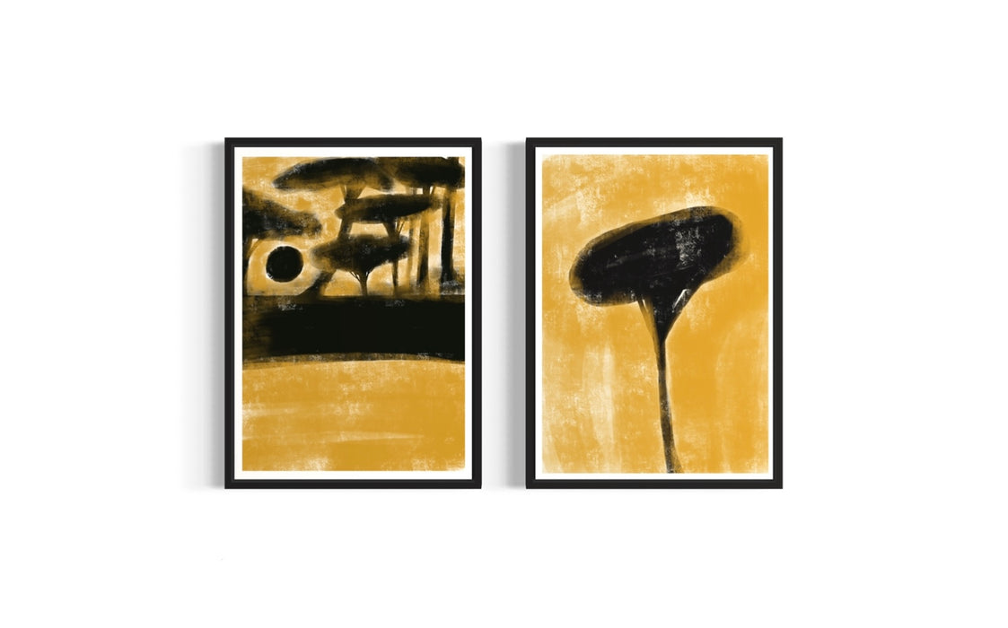 Yellow and black wall art set of 2-SS7