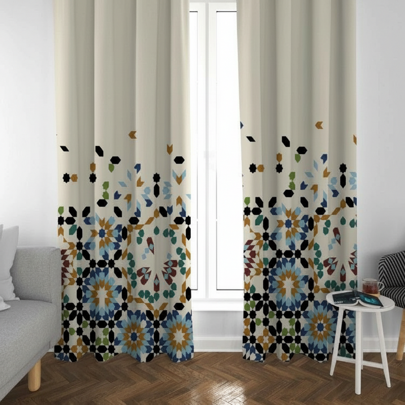 CARTELA CURTAINS PRINT TURQUOISE CURTAINS (CRT0019A) 1 PANELS 130 X 260 CM
