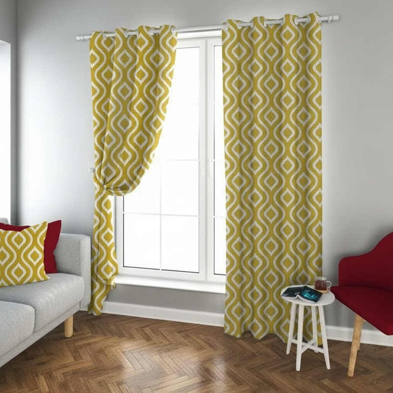 ستارة مطبوعة بلون الخردل - لوحة واحدة - 130 × 260