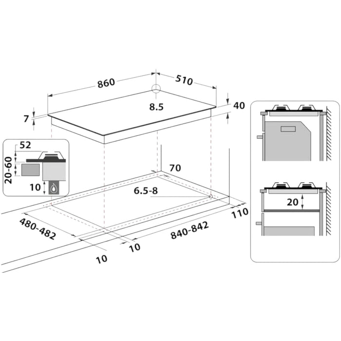 Indesit Gas Built-in Hob, 90cm, 5 Burners, Inox - IN9522IX