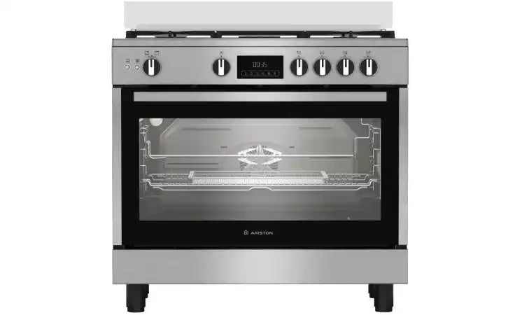 Ariston Gas Cooker, 5 Burners, Full Safety, Cast Iron Holders, Silver - ARR9 GGF 33229 XEG With Gift-FG26
