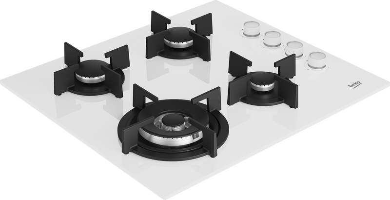 موقد غاز مدمج من بيكو، زجاج أبيض - 4 شعلات - 60 سم - HILW 64122 SWE 