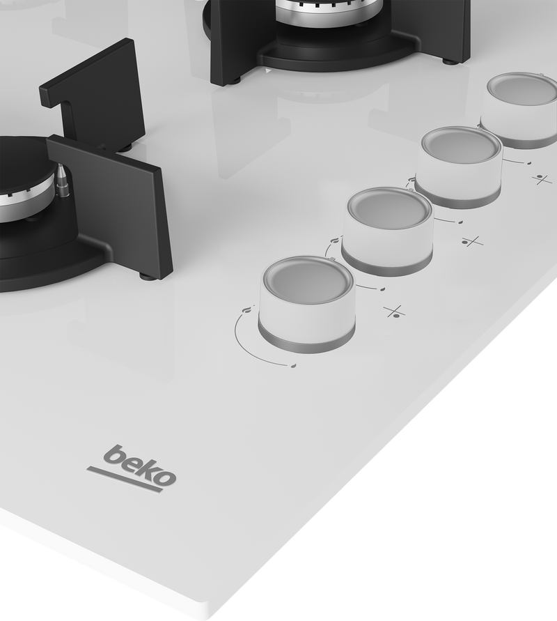 موقد غاز مدمج من بيكو، زجاج أبيض - 4 شعلات - 60 سم - HILW 64122 SWE 