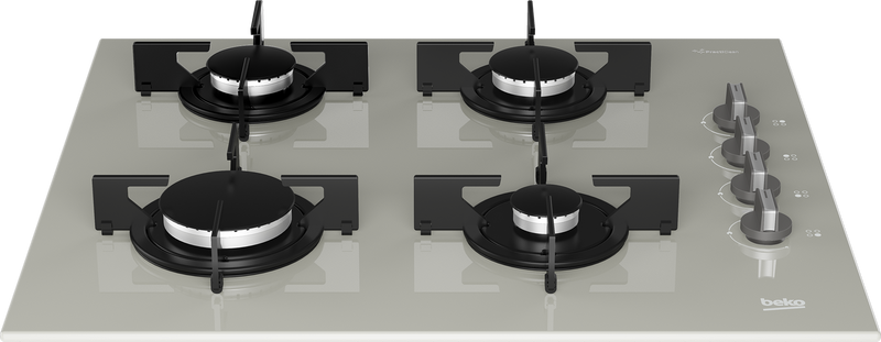 موقد غاز مدمج من بيكو، 60 سم، 4 شعلات، دعامات أواني من الحديد الزهر، أمان كامل، زجاج، رمادي - BOCD T 6010 EGE