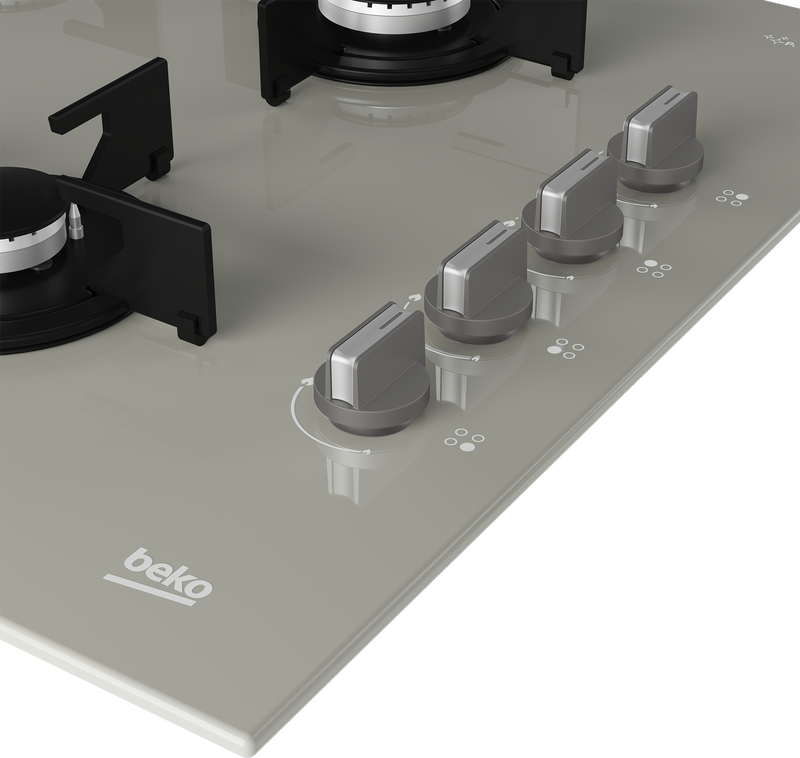 موقد غاز مدمج من بيكو، 60 سم، 4 شعلات، دعامات أواني من الحديد الزهر، أمان كامل، زجاج، رمادي - BOCD T 6010 EGE