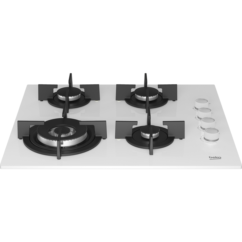 موقد غاز مدمج من بيكو، زجاج أبيض - 4 شعلات - 60 سم - HILW 64122 SWE 