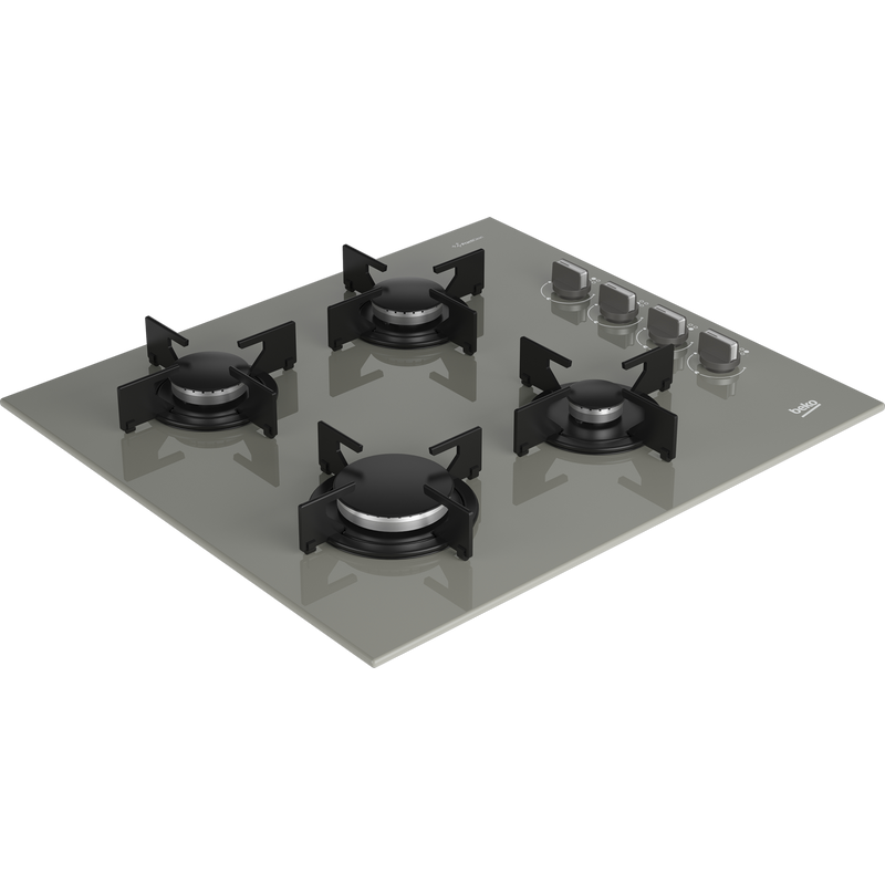موقد غاز مدمج من بيكو، 60 سم، 4 شعلات، دعامات أواني من الحديد الزهر، أمان كامل، زجاج، رمادي - BOCD T 6010 EGE