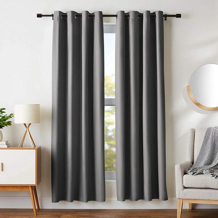 BLACKOUT ROOM DARKENING 8 GROMMET CURTAIN FOR LIVING ROOM/BEDROOM-1 PANEL-GREY-270*260-www.manzzeli.com (7613344481519)