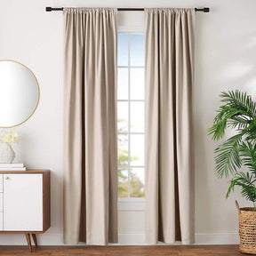 BLACKOUT ROOM DARKENING TAPE CURTAIN FOR LIVING ROOM/BEDROOM -1 PANEL -BEIGE -140*260-www.manzzeli.com (7613530407151)