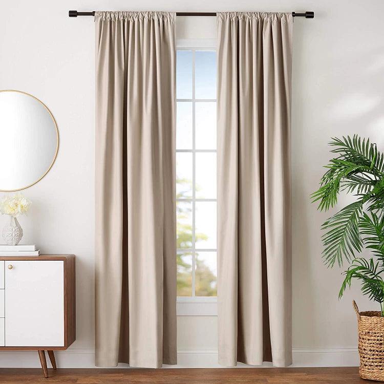 BLACKOUT ROOM DARKENING TAPE CURTAIN FOR LIVING ROOM/BEDROOM -1 PANEL -BEIGE -270*260-www.manzzeli.com (7613528211695)