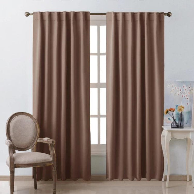 BLACKOUT ROOM DARKENING TAPE CURTAIN FOR LIVING ROOM/BEDROOM -1 PANEL -CAFE -140*260-www.manzzeli.com (7613495083247)