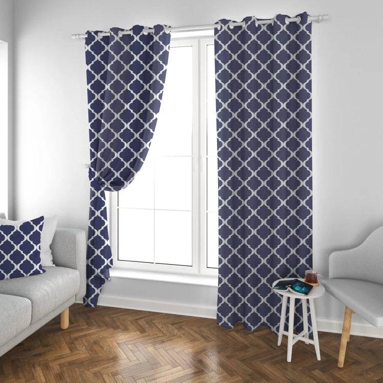 CURTAIN PRINT NAVY BLUE -1 PANEL-130*260-www.manzzeli.com (7613465919727)