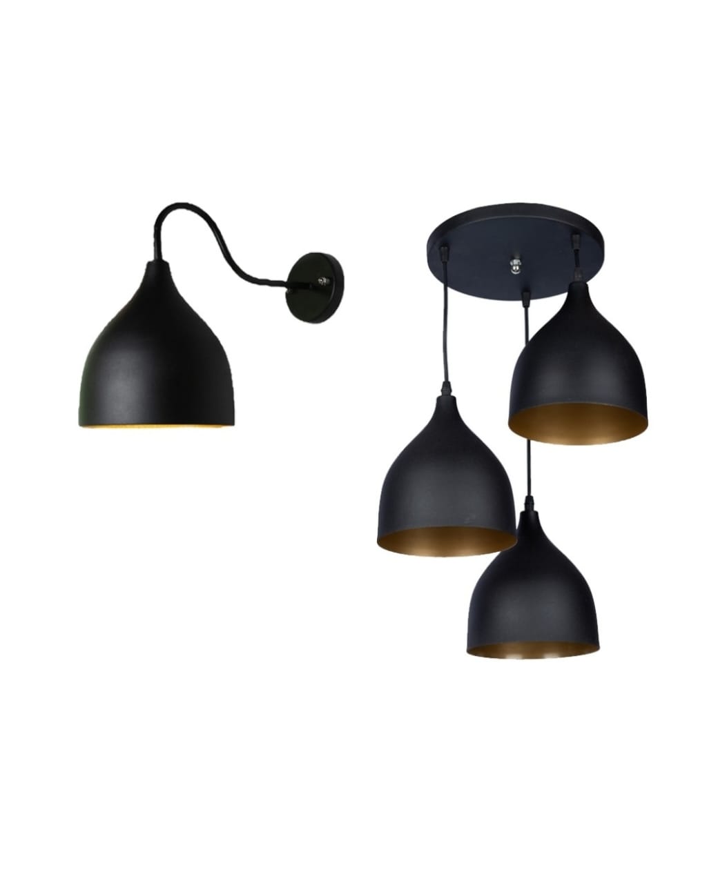 Hart Set of Wall Lamp and Chandelier-si-192-blk